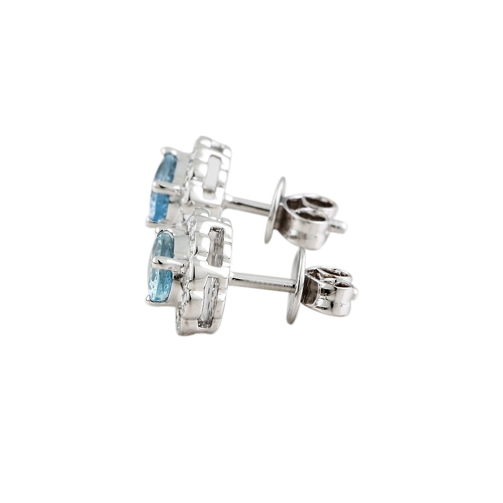 9ct White Gold Aquamarine and Diamond Stud Earrings