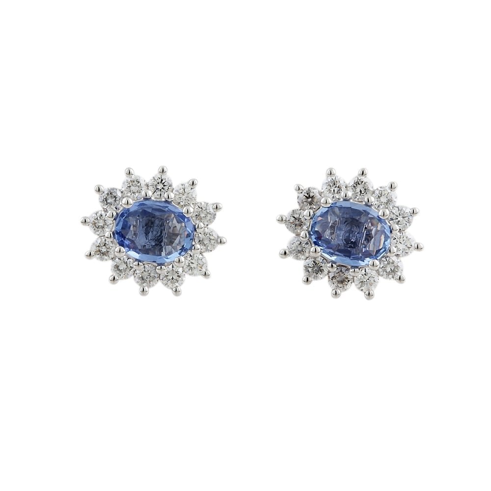 9ct White Gold Blue Sapphire and Diamond Cluster Earrings