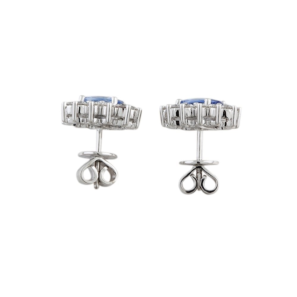 9ct White Gold Blue Sapphire and Diamond Cluster Earrings