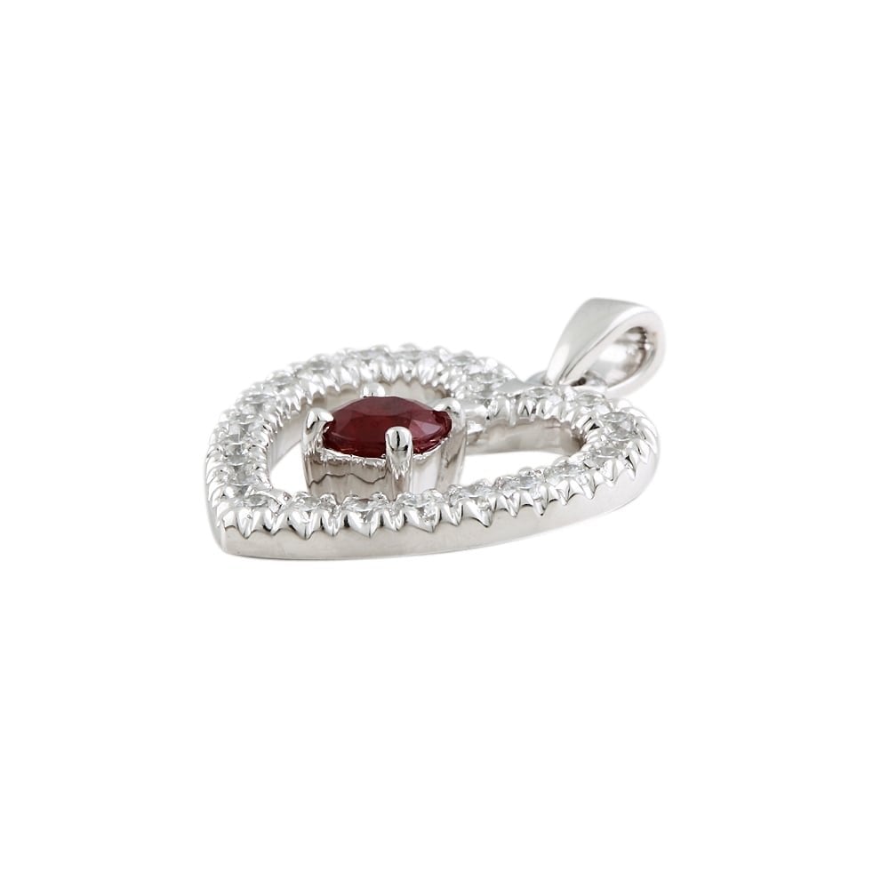 9ct White Gold Ruby and Diamond Heart Shape Pendant
