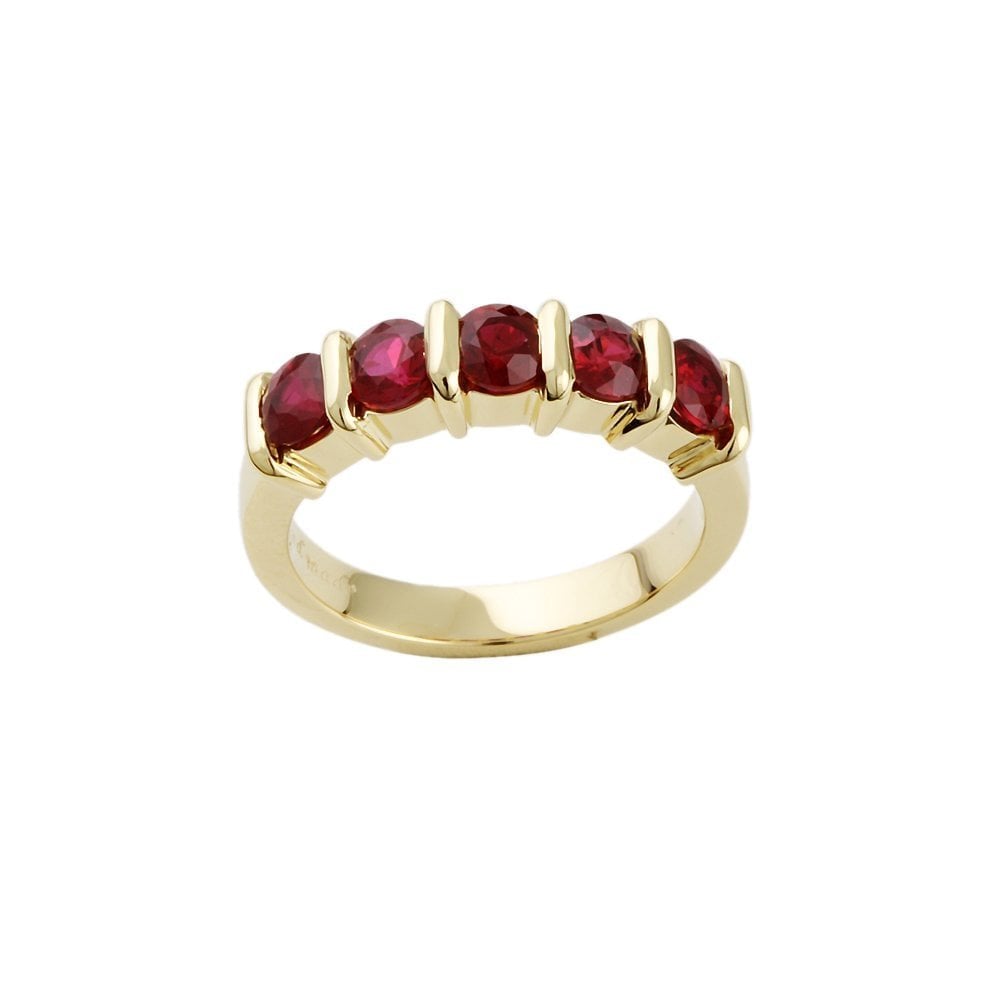 Yellow Gold 1.45ct Round Ruby Five Stone Ring