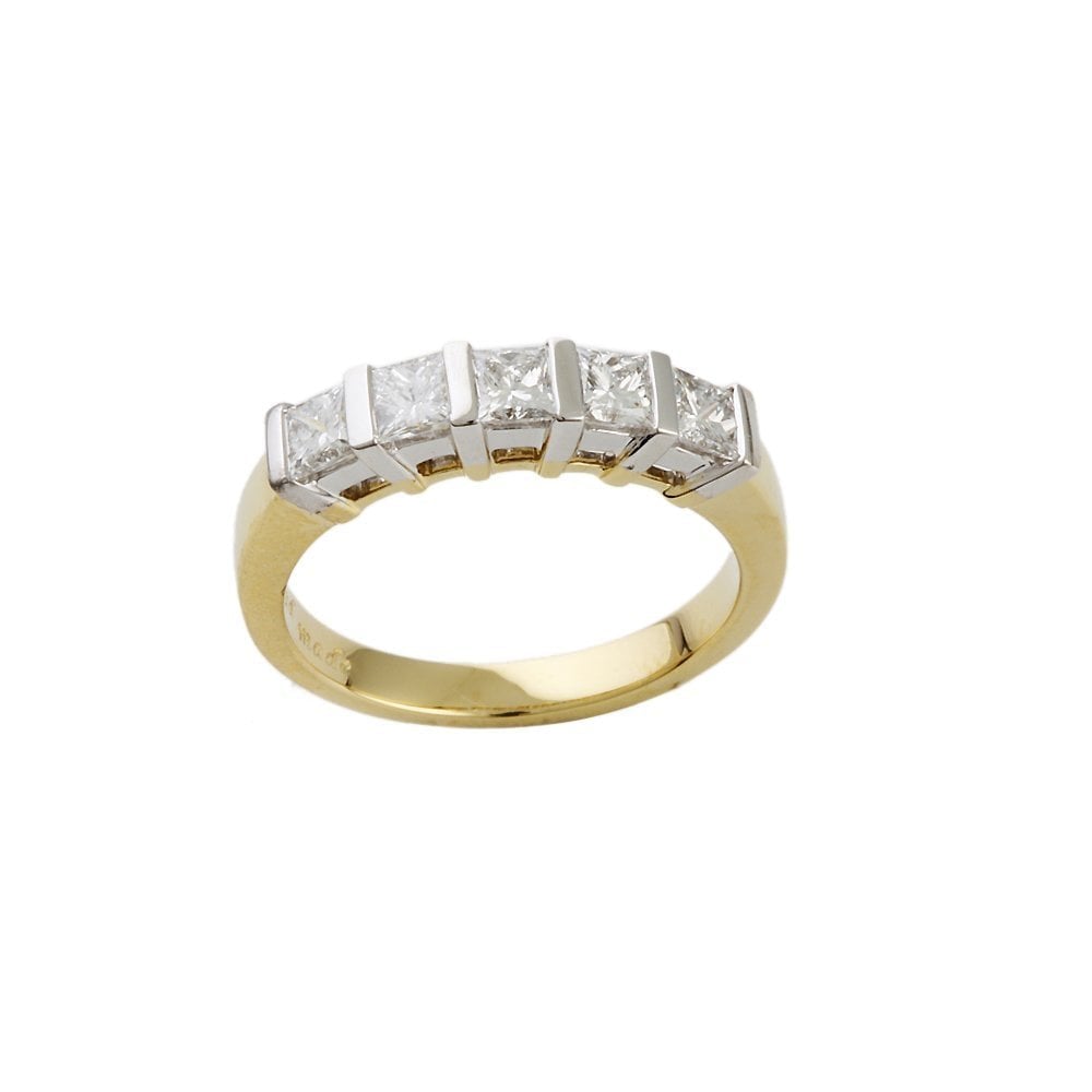 Yellow and White Gold 0.80ct Princess Cut Diamond Five Stone Ring