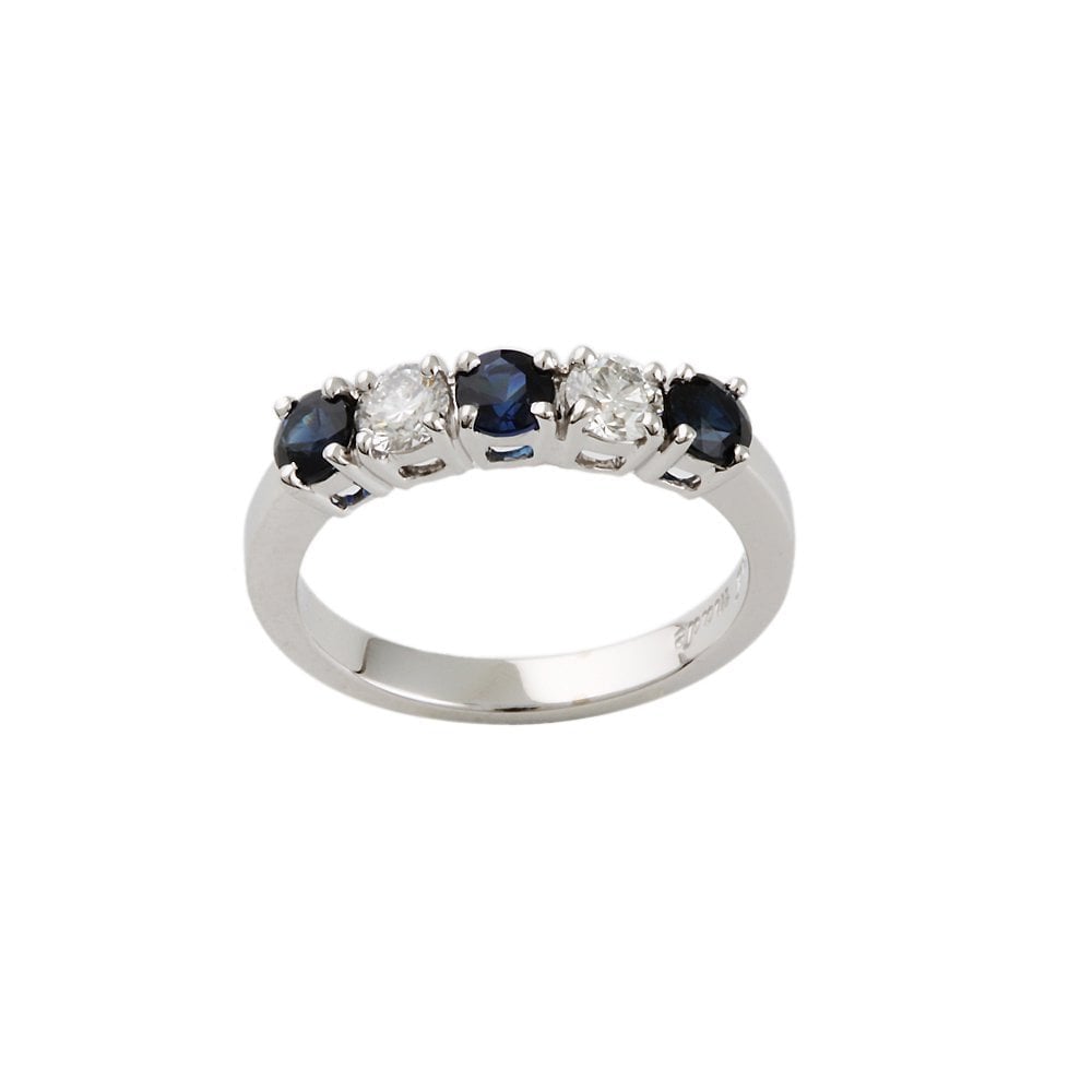 White Gold 0.39ct Round Brilliant Diamond and 0.73ct Round Blue Sapphire Five Stone Ring