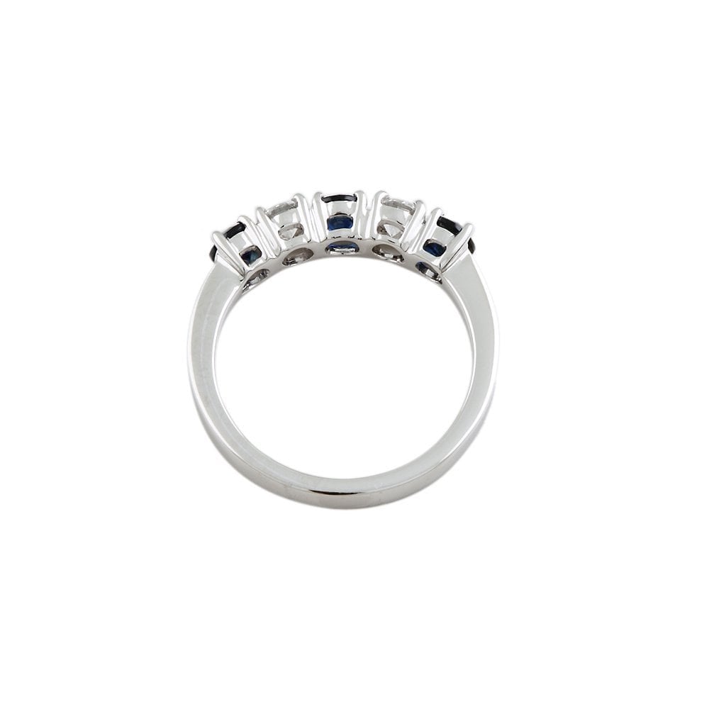 White Gold 0.39ct Round Brilliant Diamond and 0.73ct Round Blue Sapphire Five Stone Ring