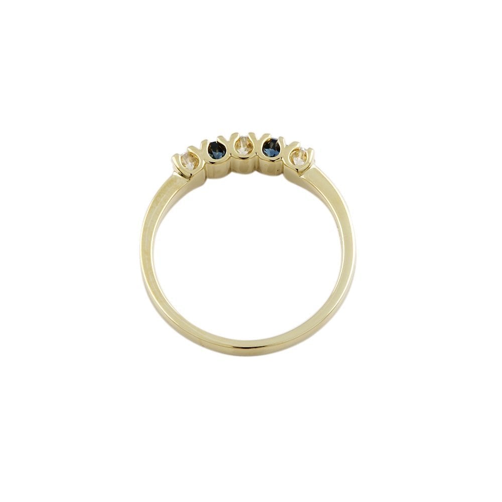 Yellow Gold 0.29ct Round Brilliant Diamond and 0.26ct Round Blue Sapphire Five Stone Ring