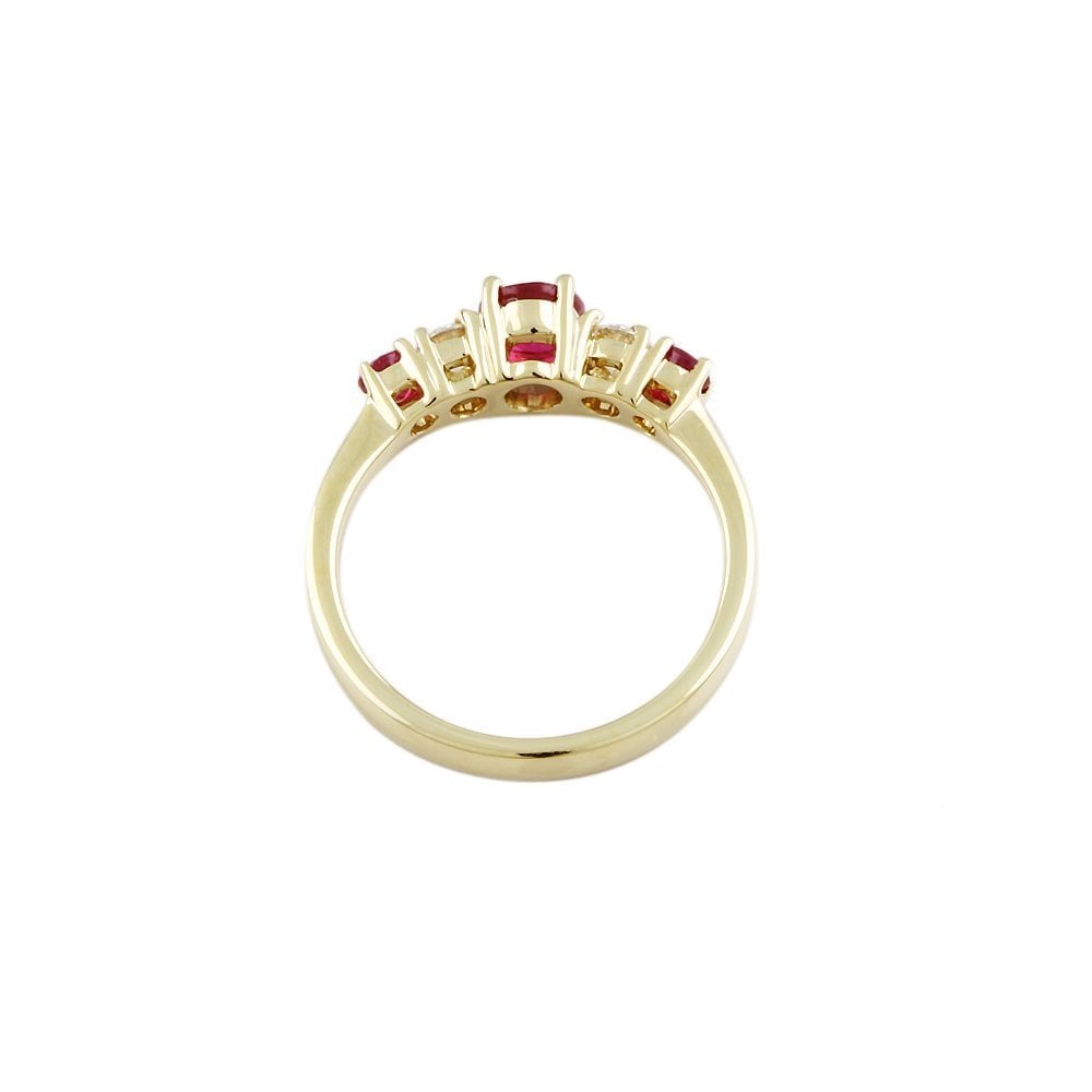 Yellow Gold 0.28ct Round Brilliant Diamond and 0.88ct Round Ruby Five Stone Ring
