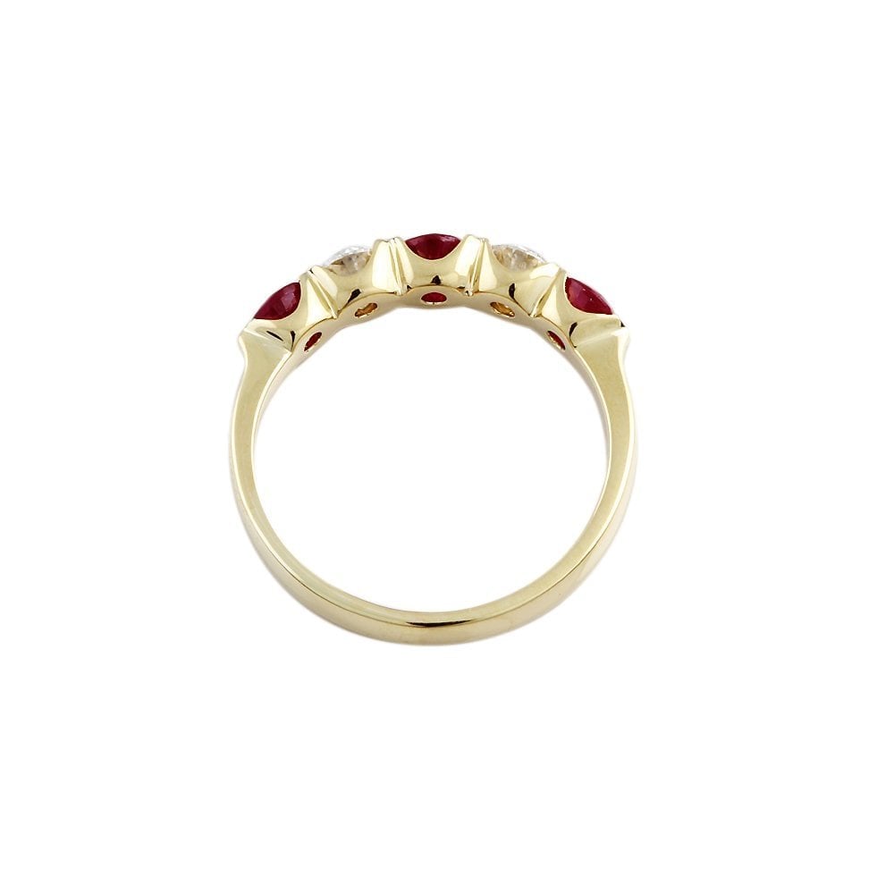 Yellow Gold 0.50ct Round Brilliant Diamond and 0.98ct Round Ruby Five Stone Ring