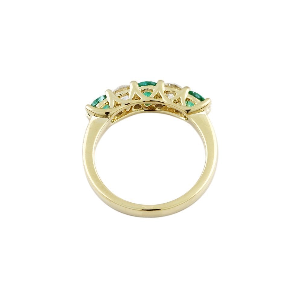 Yellow Gold 0.50ct Round Brilliant Diamond and 0.60ct Round Emerald Five Stone Ring