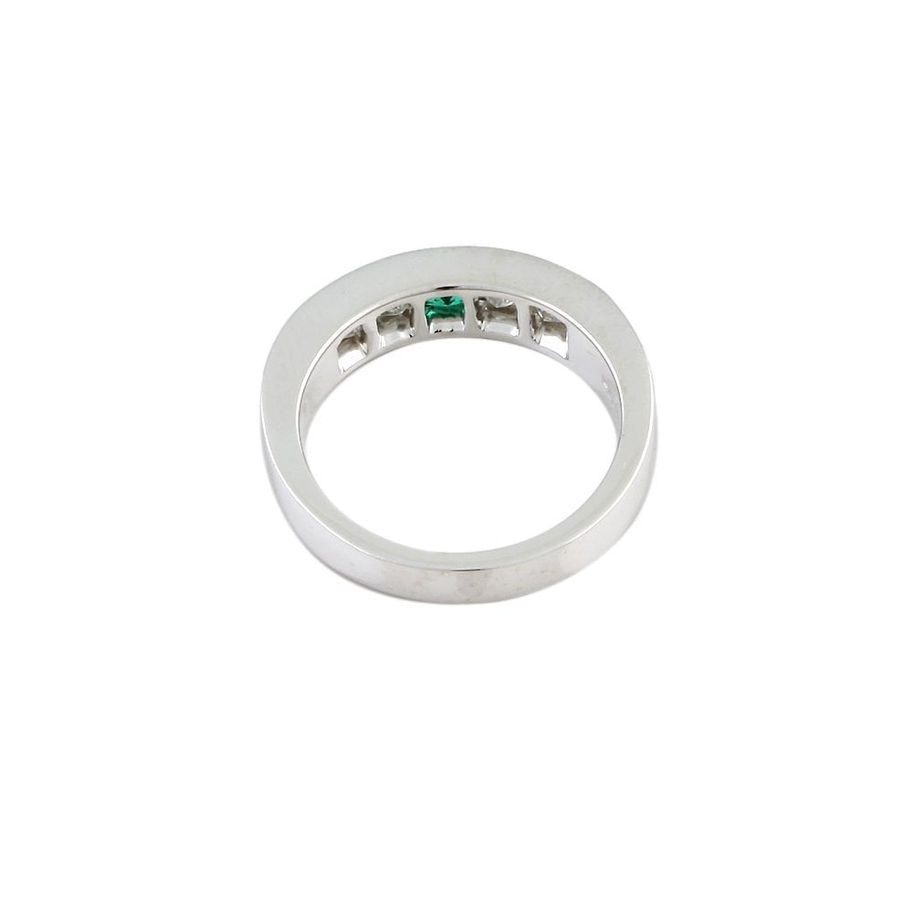 White Gold 0.60ct Princess Cut Diamond and 0.15ct Square Emerald Five Stone Ring