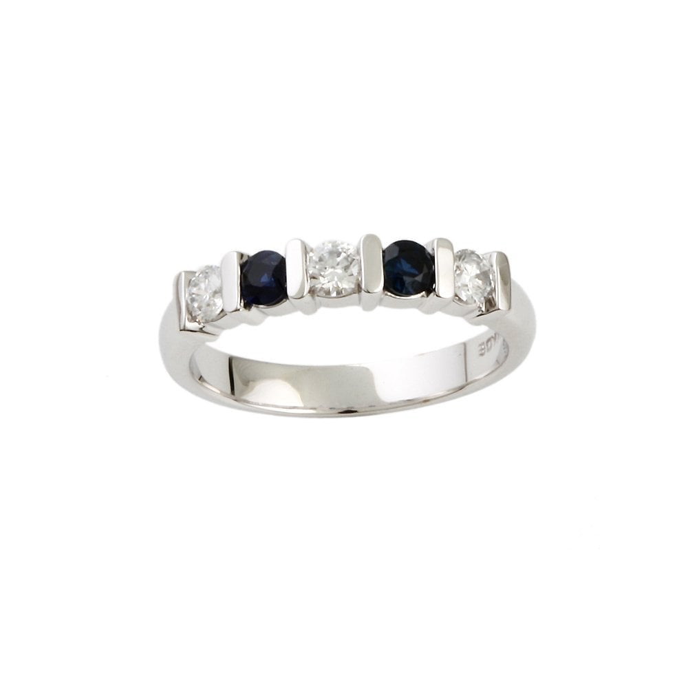 White Gold 0.35ct Round Brilliant Diamond and 0.30ct Round Blue Sapphire Five Stone Ring
