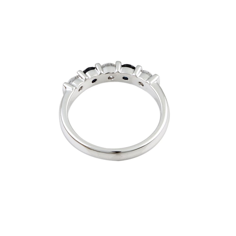 White Gold 0.35ct Round Brilliant Diamond and 0.30ct Round Blue Sapphire Five Stone Ring