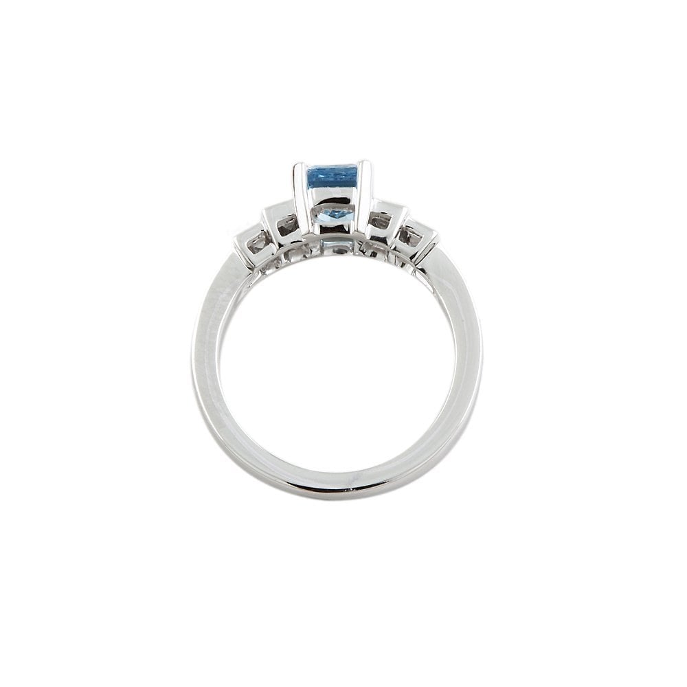 White Gold 0.40ct Baguette Cut Diamond and 0.99ct Emerald Cut Aquamarine Five Stone Ring