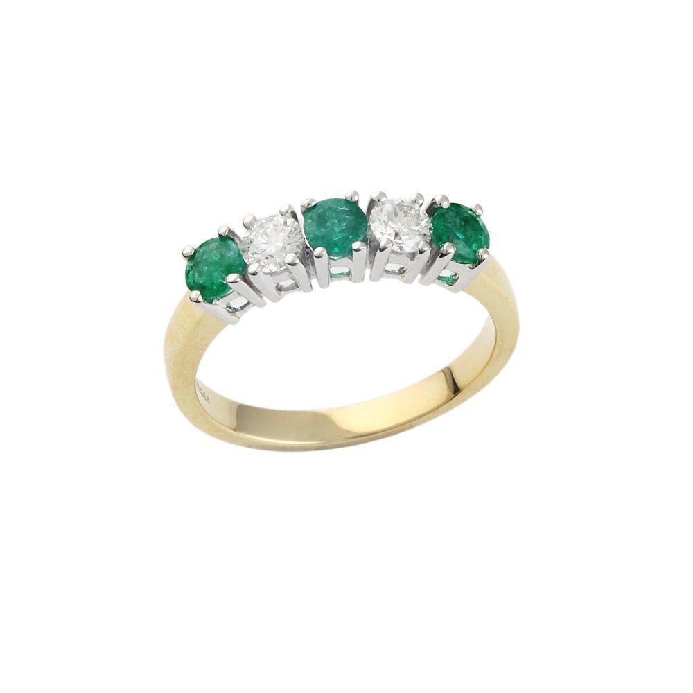 Yellow and White Gold 0.40ct Round Brilliant Diamond and 0.65 Round Emerald Five Stone Ring