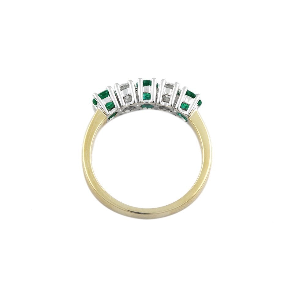 Yellow and White Gold 0.40ct Round Brilliant Diamond and 0.65 Round Emerald Five Stone Ring