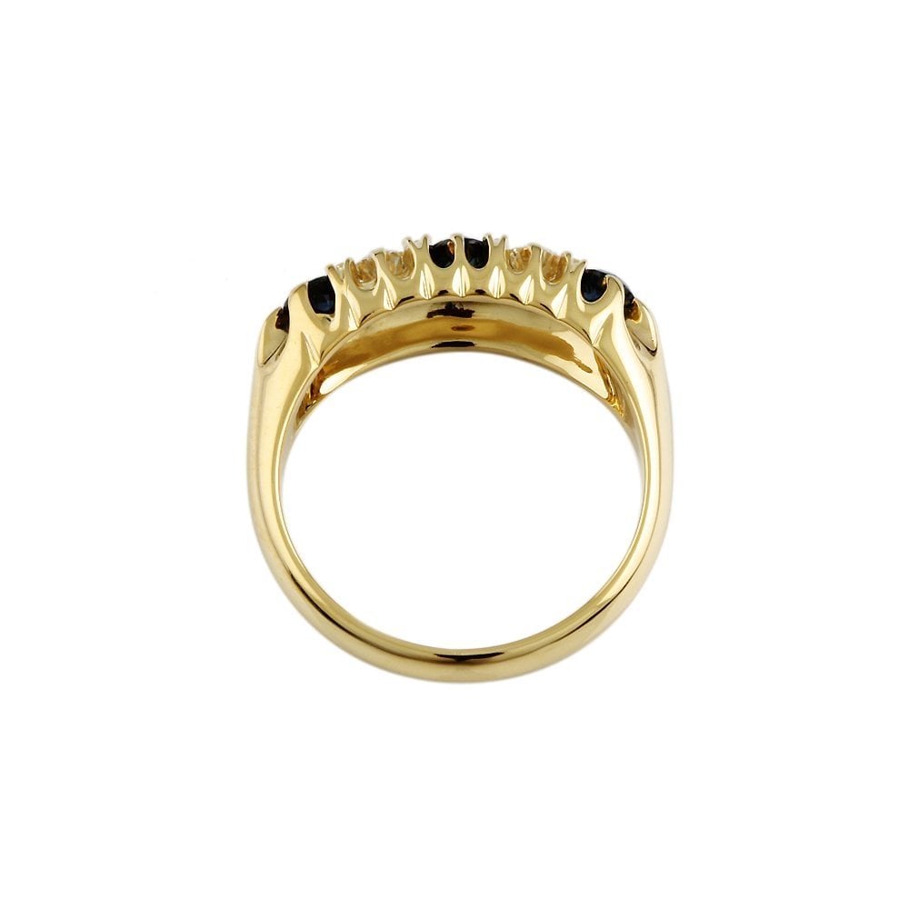Yellow Gold 0.20ct Round Brilliant Diamond and 0.45 Round Blue Sapphire Five Stone Ring
