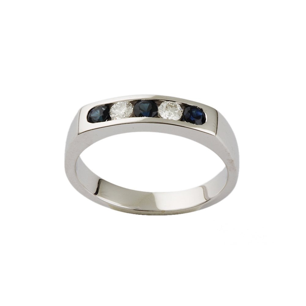 White Gold 0.20ct Round Brilliant Diamond and 0.40 Round Blue Sapphire Five Stone Ring