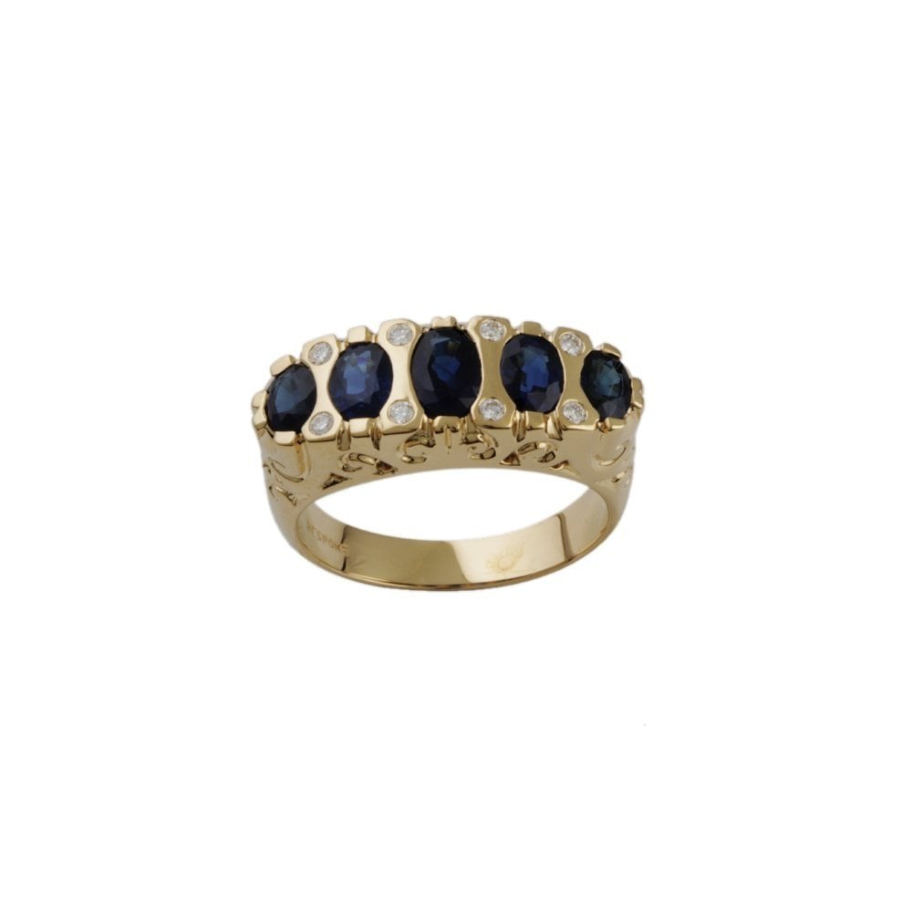 Yellow Gold 0.10ct Round Brilliant Diamond and 2.20 Oval Blue Sapphire Five Stone Ring