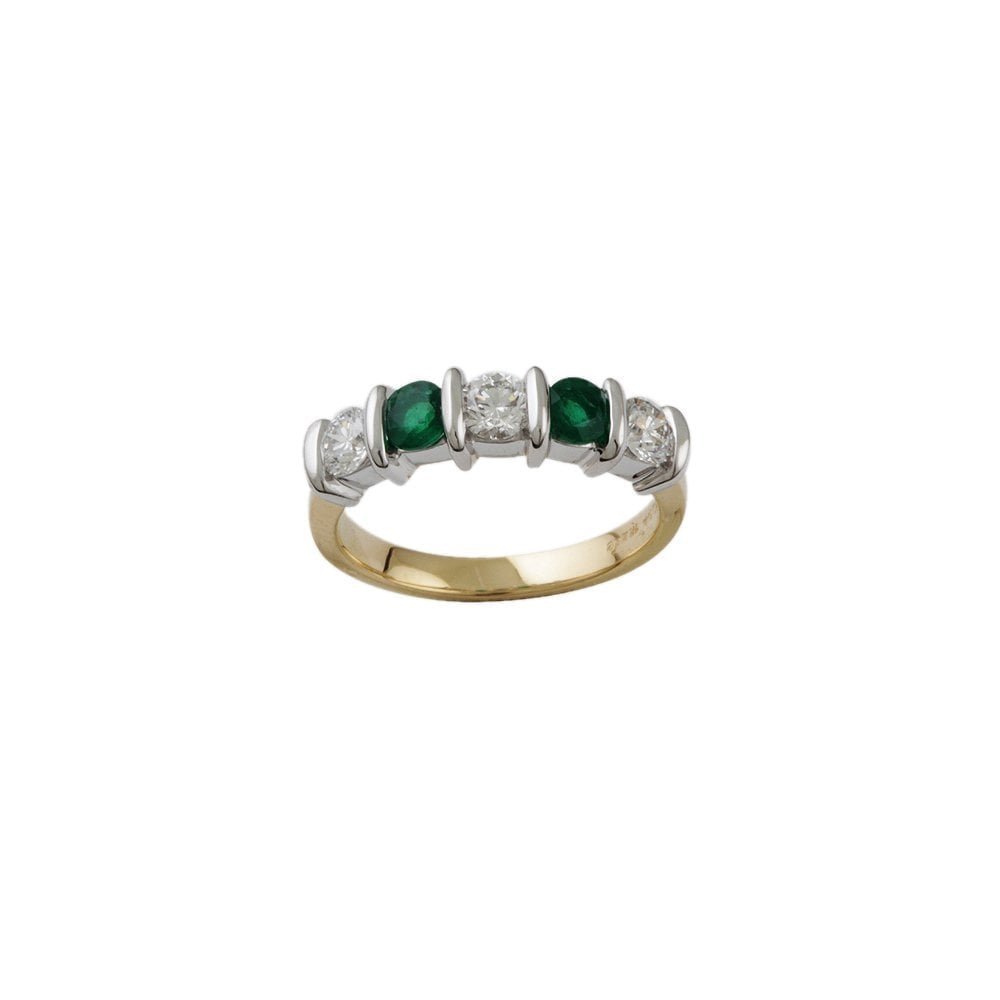 Yellow and White Gold 0.60ct Round Brilliant Diamond and 0.40 Round Emerald Five Stone Ring
