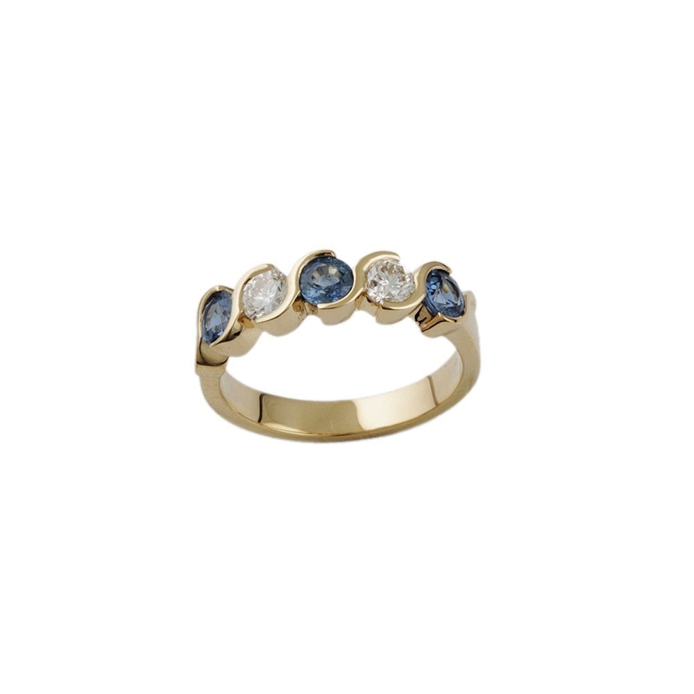 Yellow Gold 0.50ct Round Brilliant Diamond and 0.90ct Round Blue Sapphire Five Stone Ring