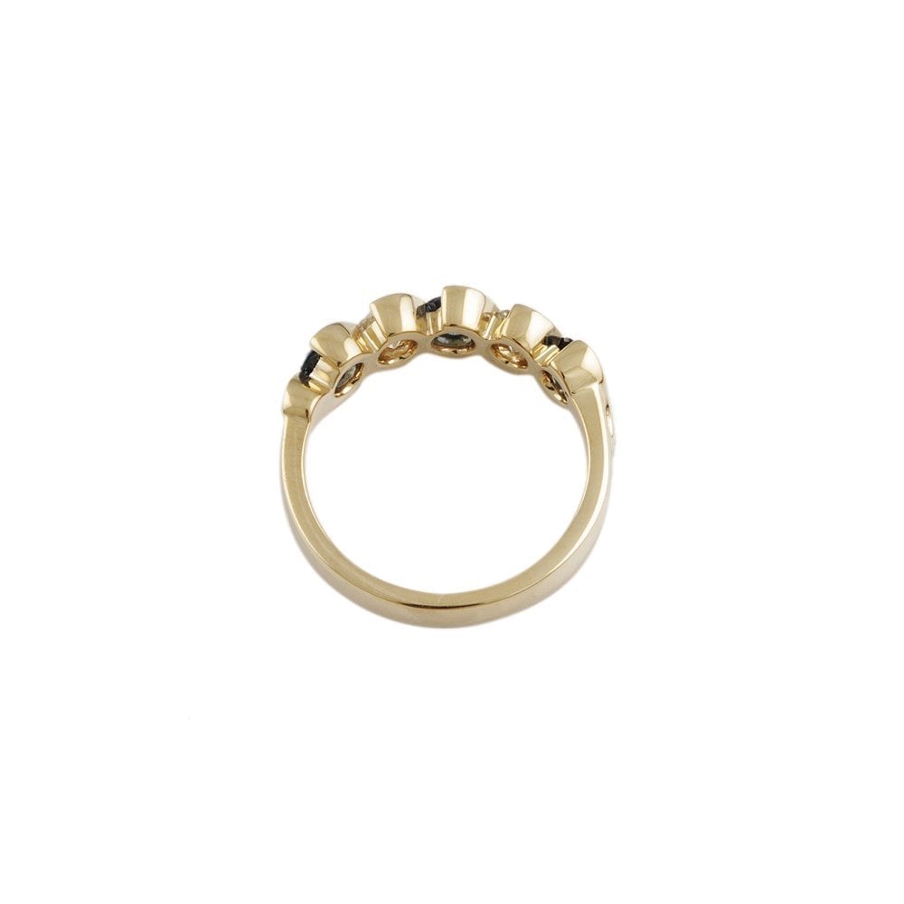 Yellow Gold 0.50ct Round Brilliant Diamond and 0.90ct Round Blue Sapphire Five Stone Ring