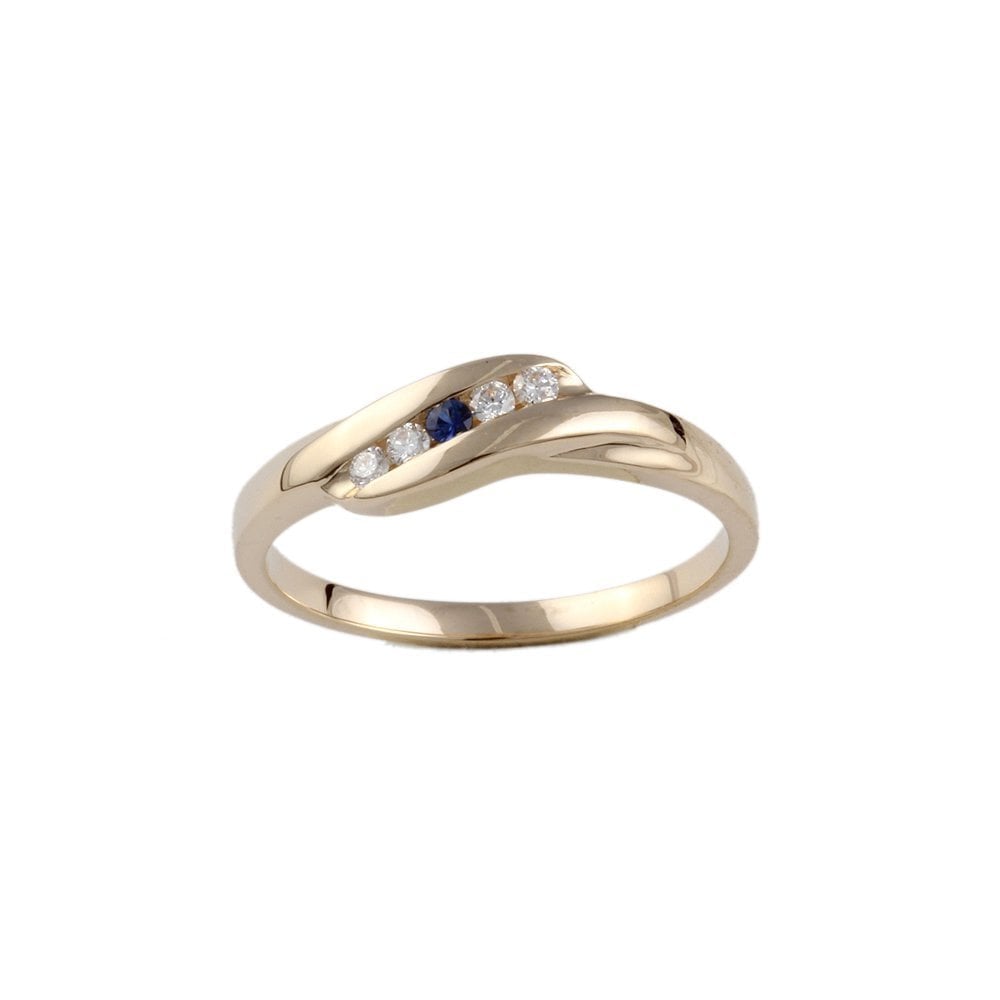 Yellow Gold 0.07ct Round Brilliant Diamond and 0.02ct Round Blue Sapphire Five Stone Ring