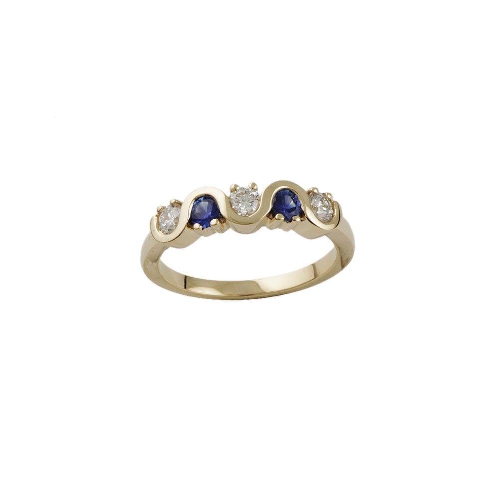 Yellow Gold 0.35ct Round Brilliant Diamond and 0.25ct Round Blue Sapphire Five Stone Ring