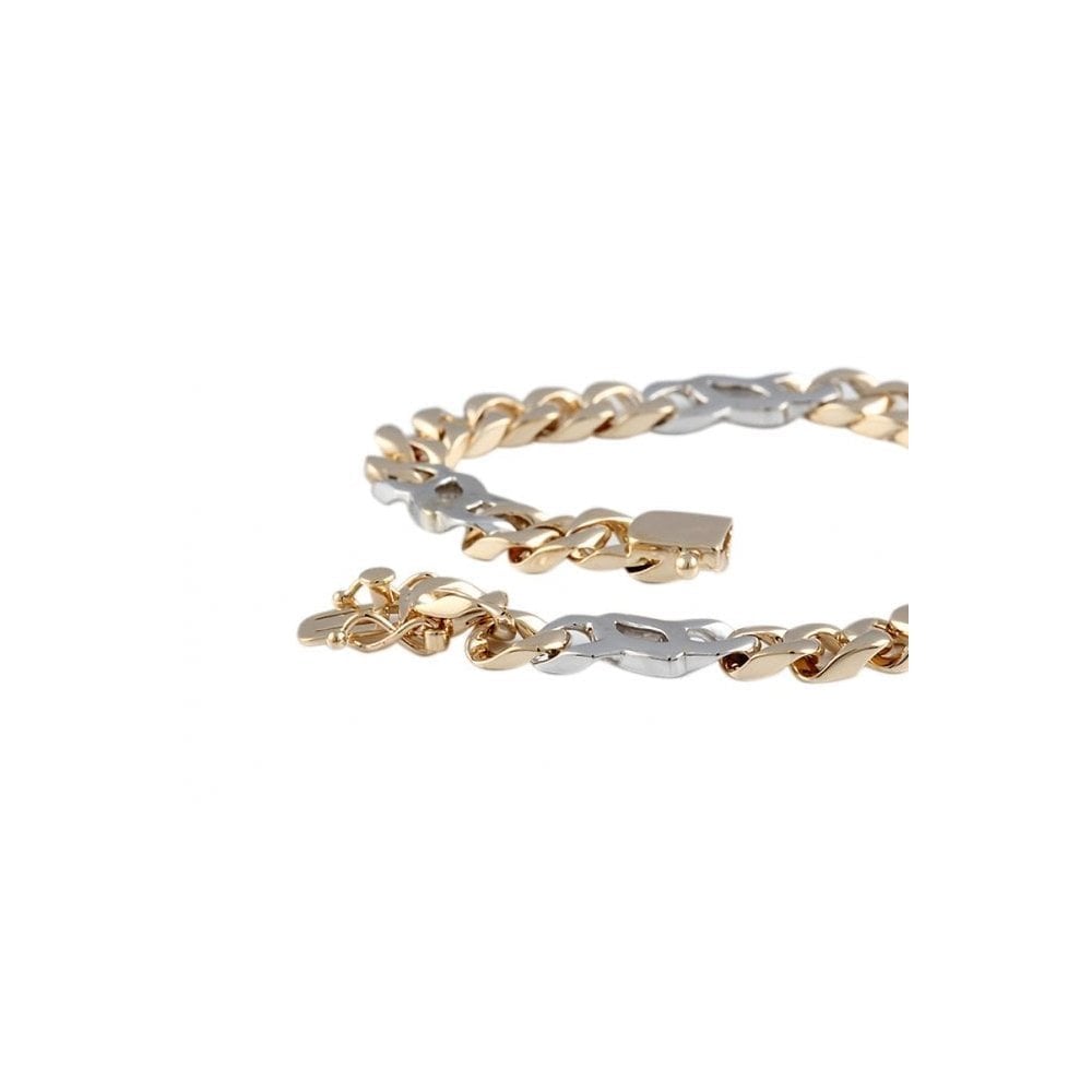 9ct Yellow And White Gold Fancy Curb Link Bracelet, 7.5" in length