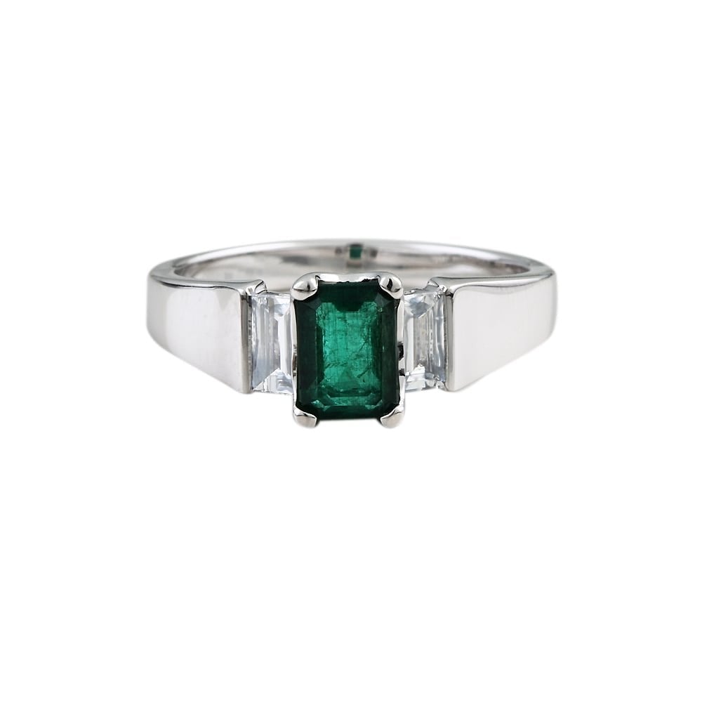9ct white gold emerald and diamond ring.