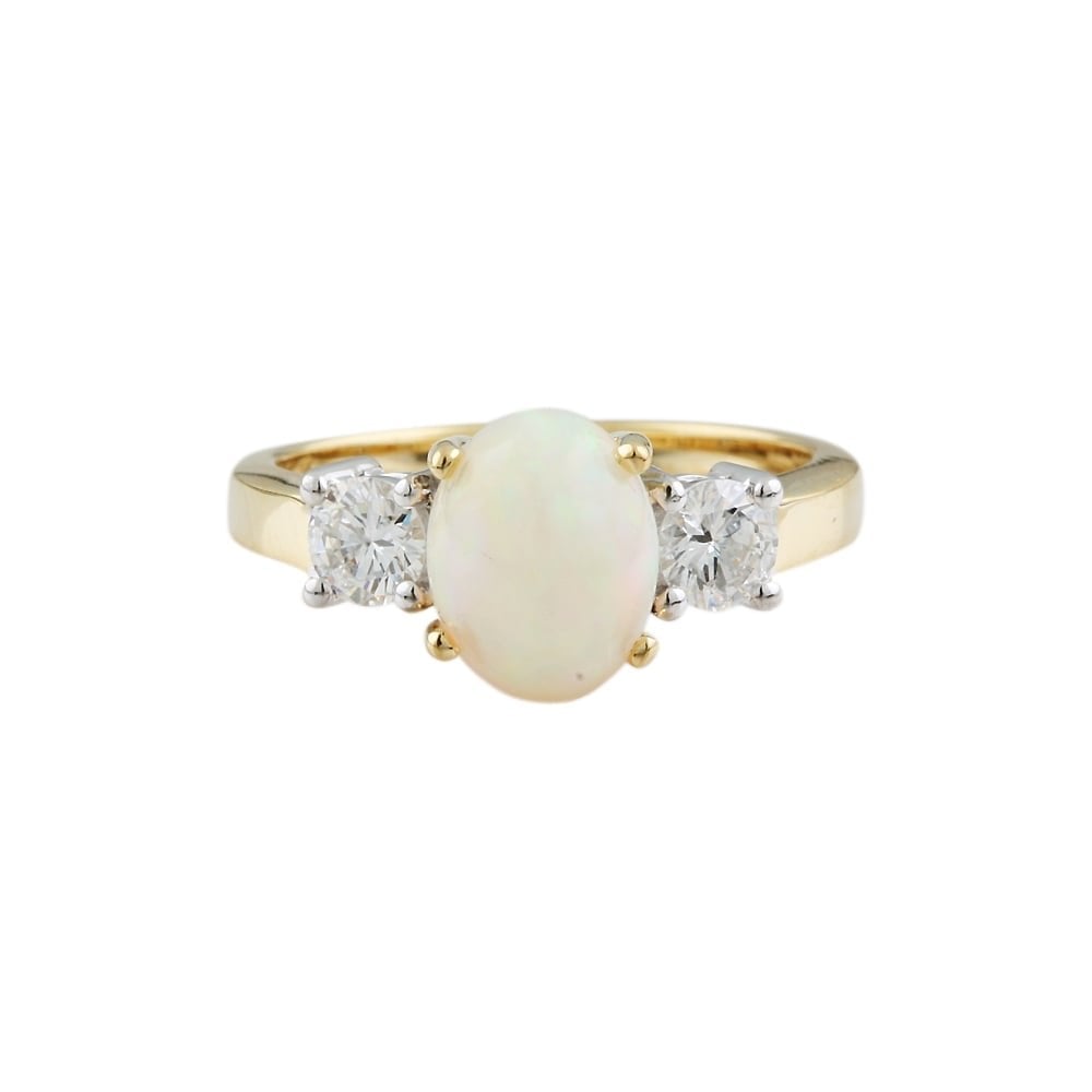 9ct yellow gold opal  1.22ct and diamond ring 0.47ct
