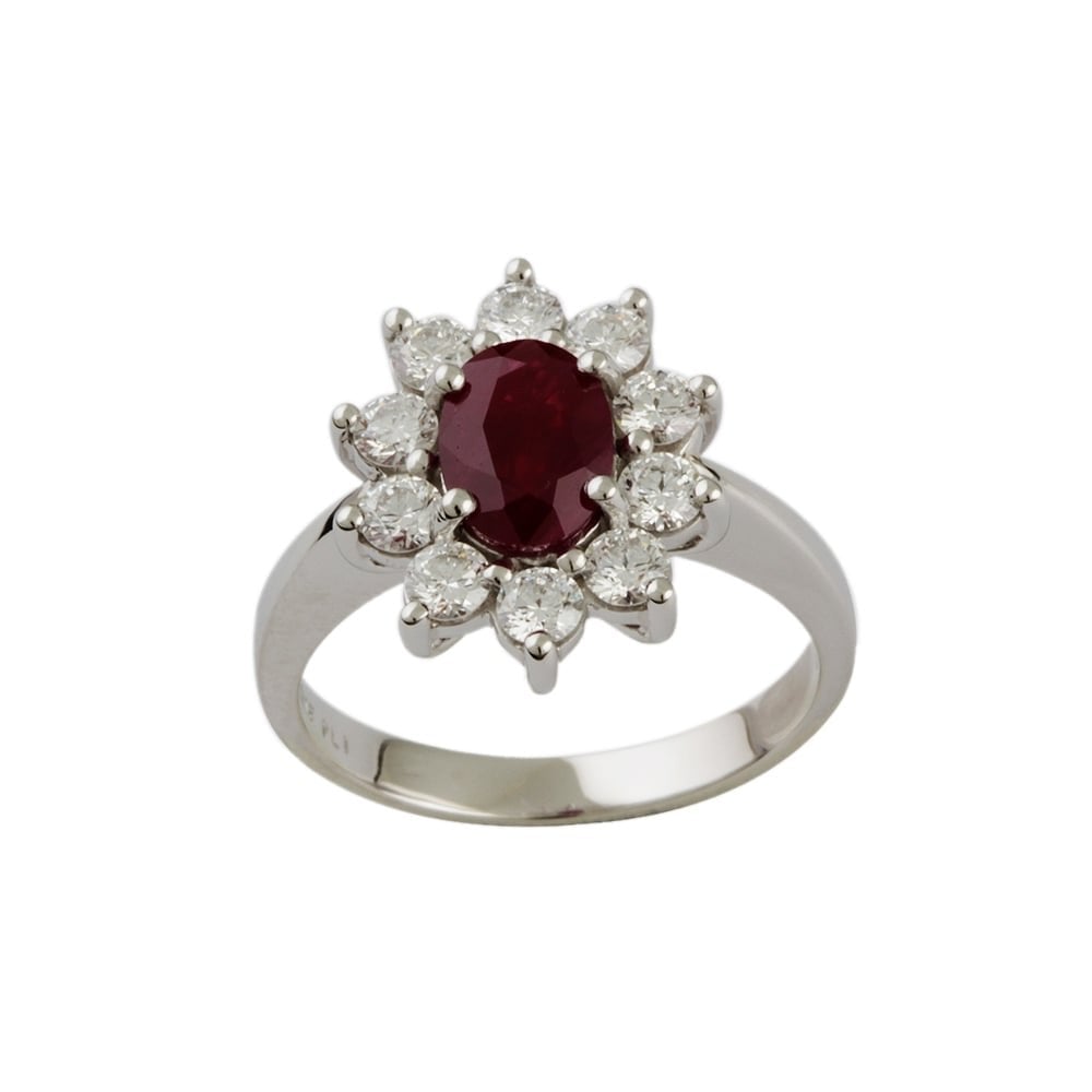 9ct White Gold Ruby and Diamond Cluster Ring
