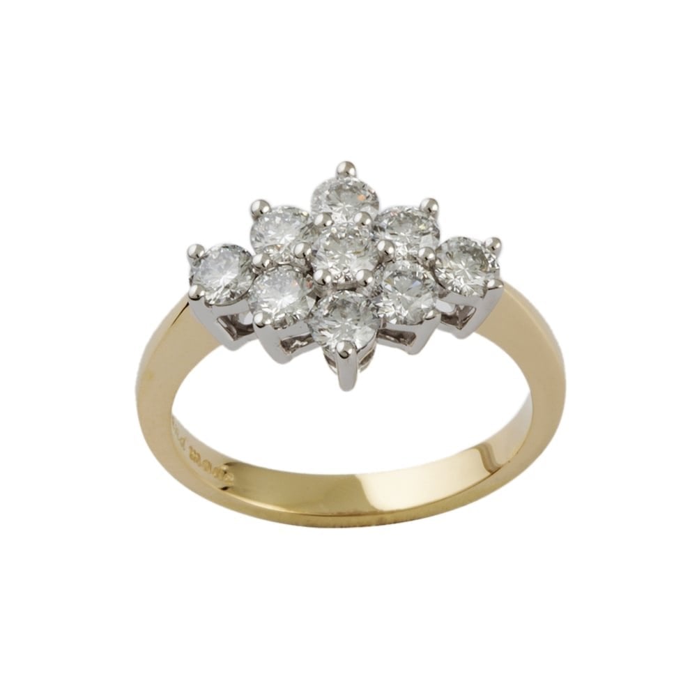 9ct Yellow and White Gold Diamond Cluster Ring