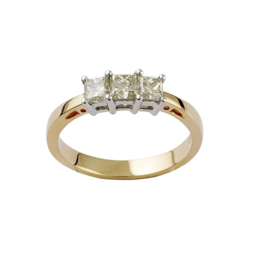 9ct Yellow and White Gold Diamond Three Stone Ring 1.00ct