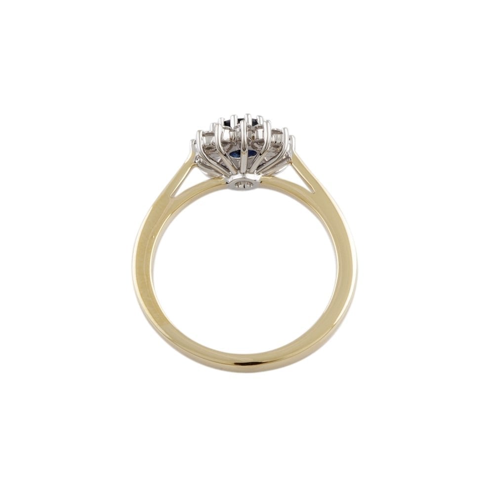 9ct Yellow and White Gold Blue Sapphire and Diamond Cluster Ring