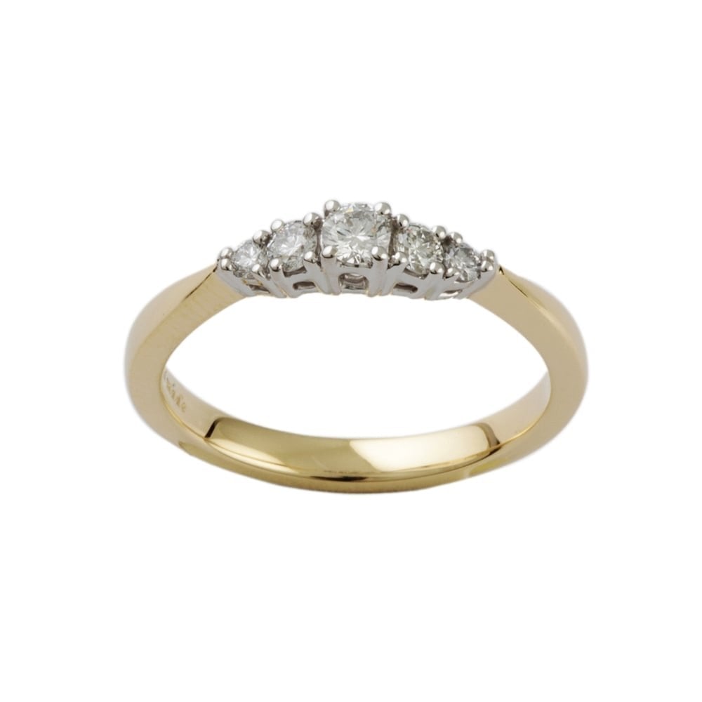 9ct Yellow and White Gold Diamond Five Stone Ring