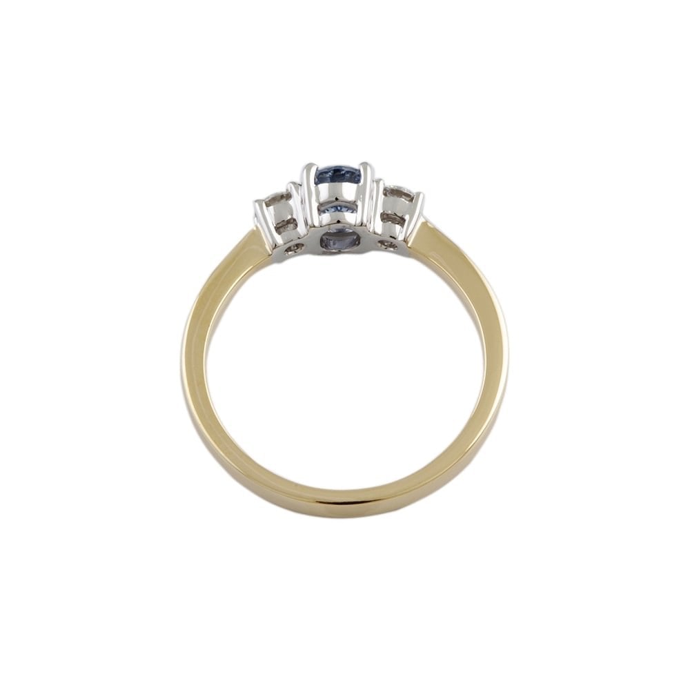 9ct Yellow and White Gold Blue Sapphire and Diamond Three Stone Ring