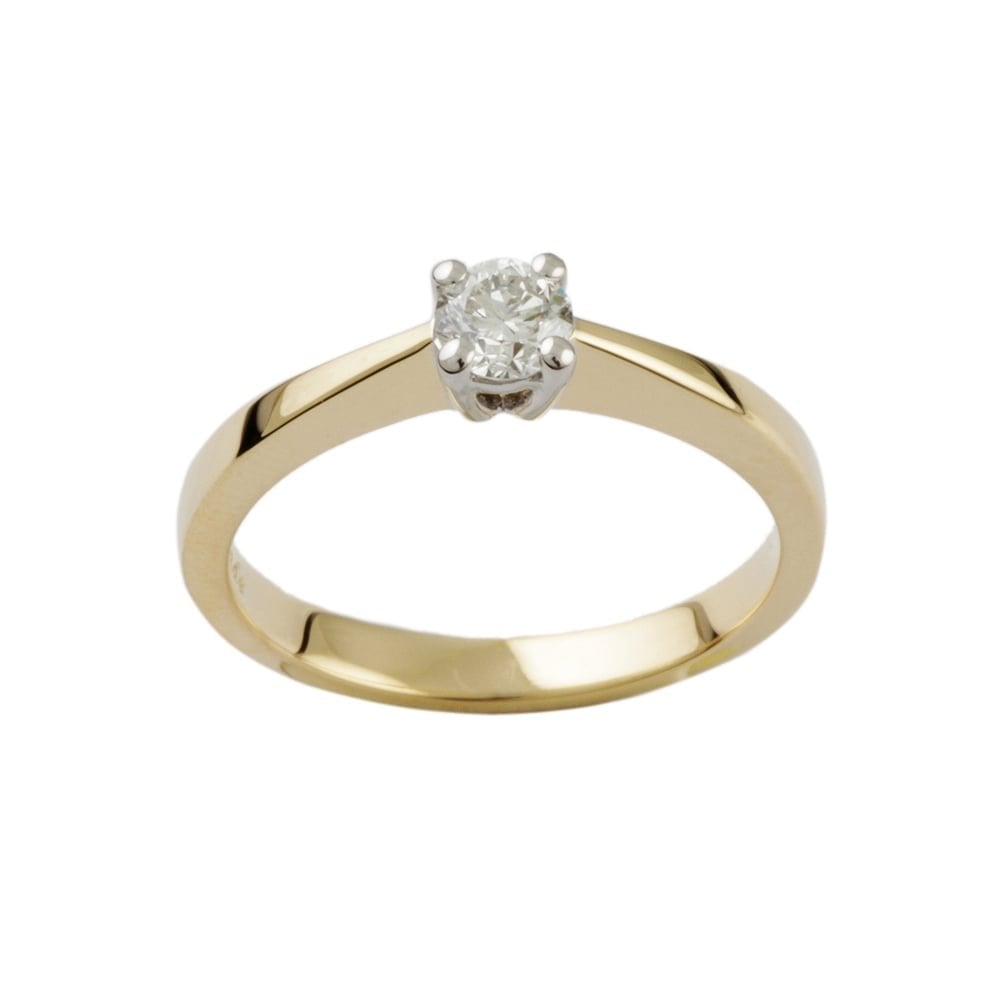 9ct Yellow and White Gold Diamond Solitaire Ring 0.35ct