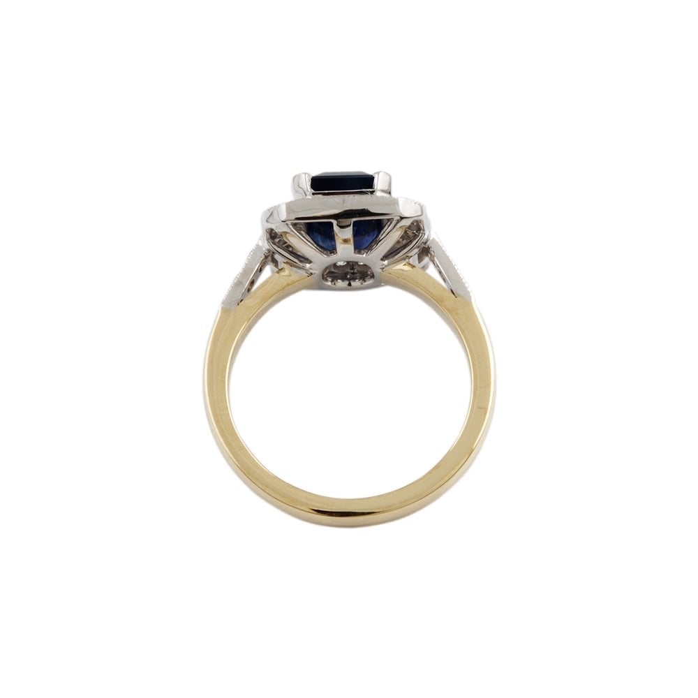 9ct Yellow and White Gold Blue Sapphire and Diamond Cluster Ring