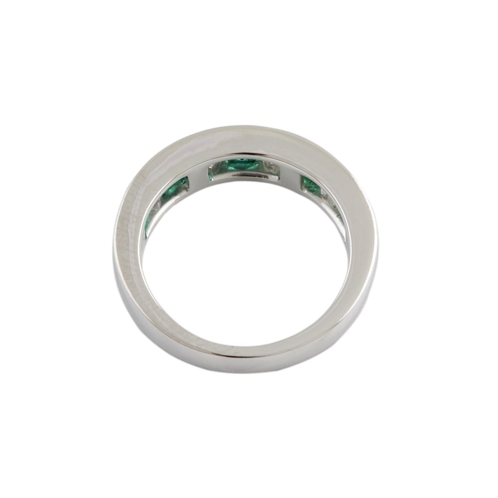 9ct White Gold Emerald and Diamond Half Eternity Ring