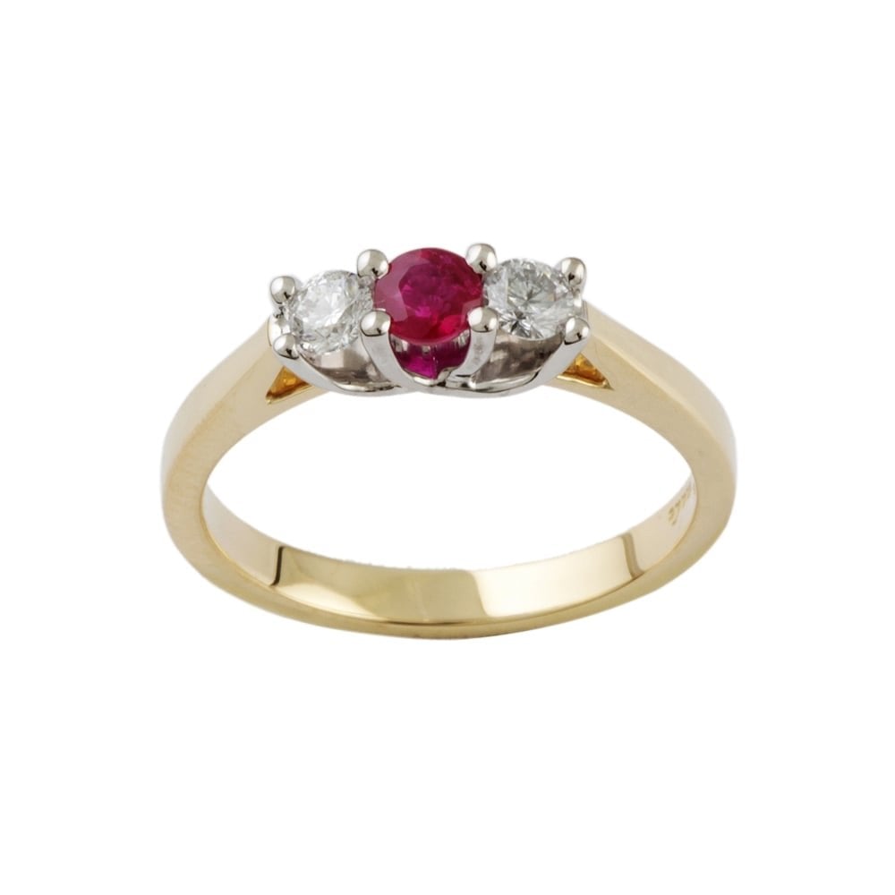 9ct Yellow and White Gold Ruby and Diamond Three Stone Ring