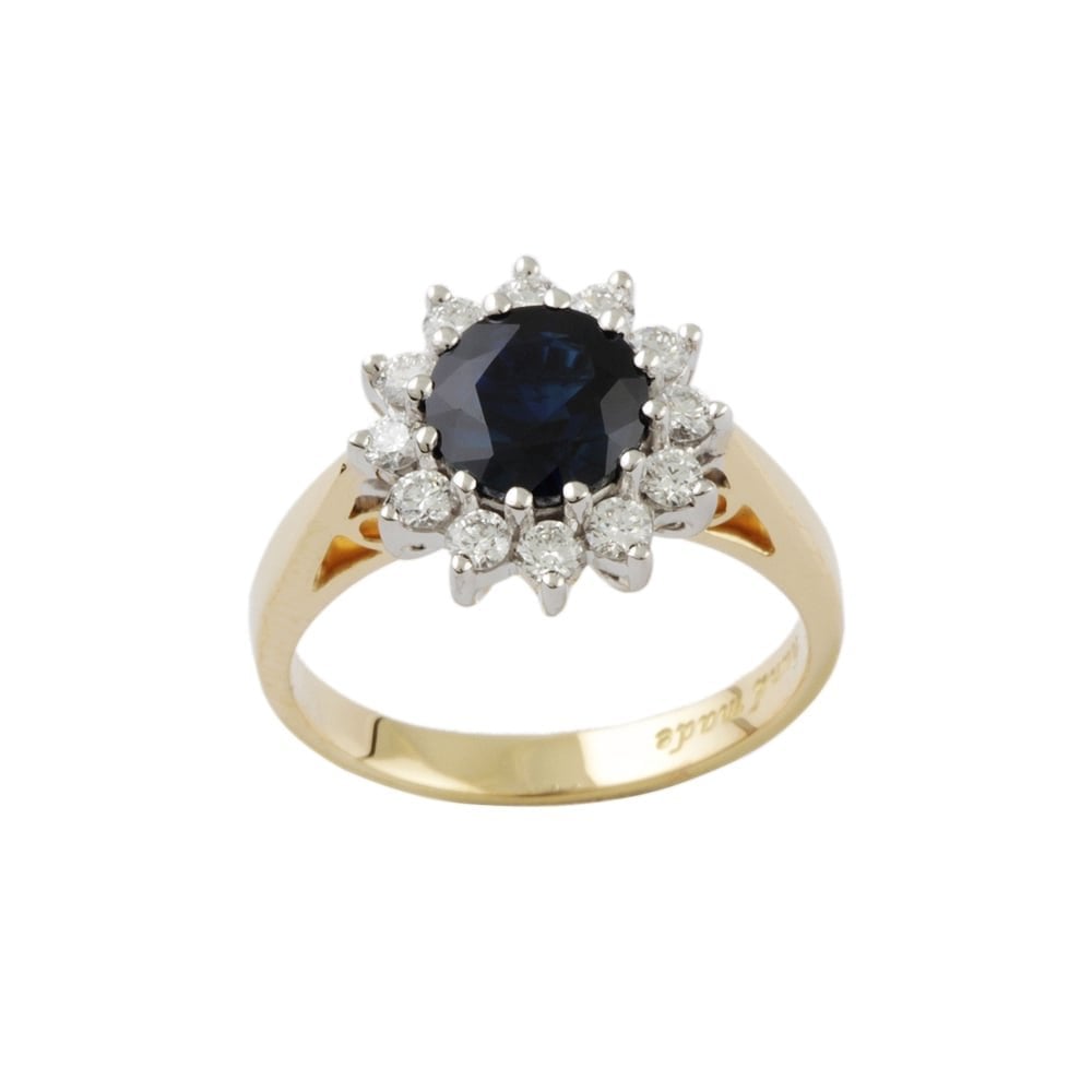 9ct Yellow and White Gold Blue Sapphire and Diamond Cluster Ring