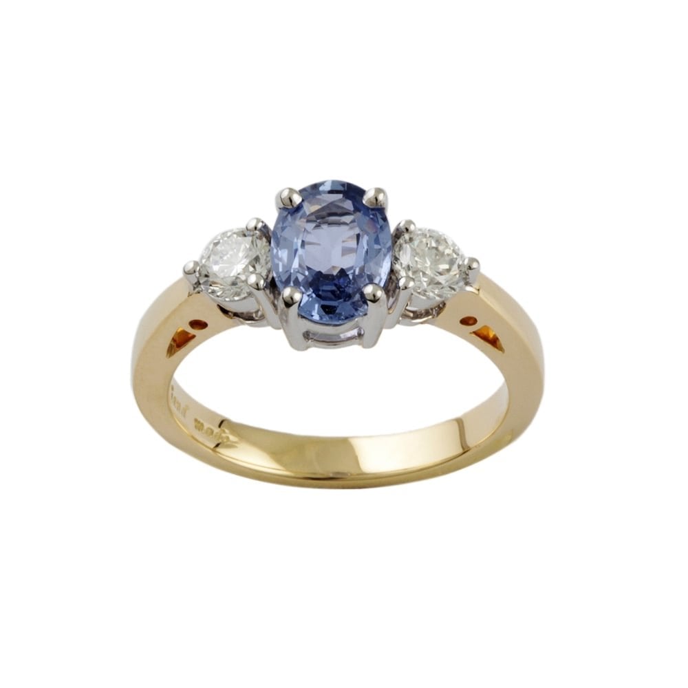 9ct Yellow and White Gold Aquamarine and Diamond Three Stone Ring