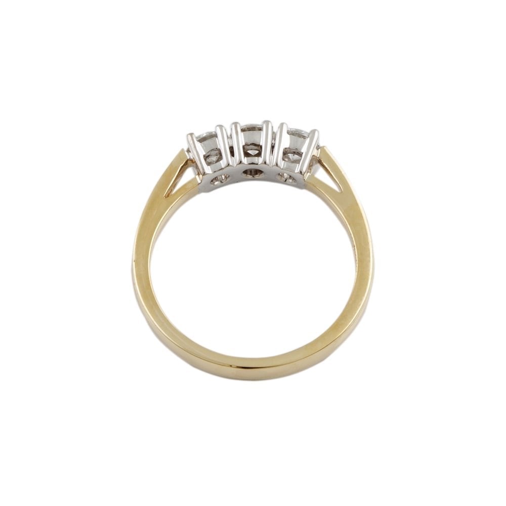 9ct Yellow and White Gold Diamond Three Stone Ring 0.75ct
