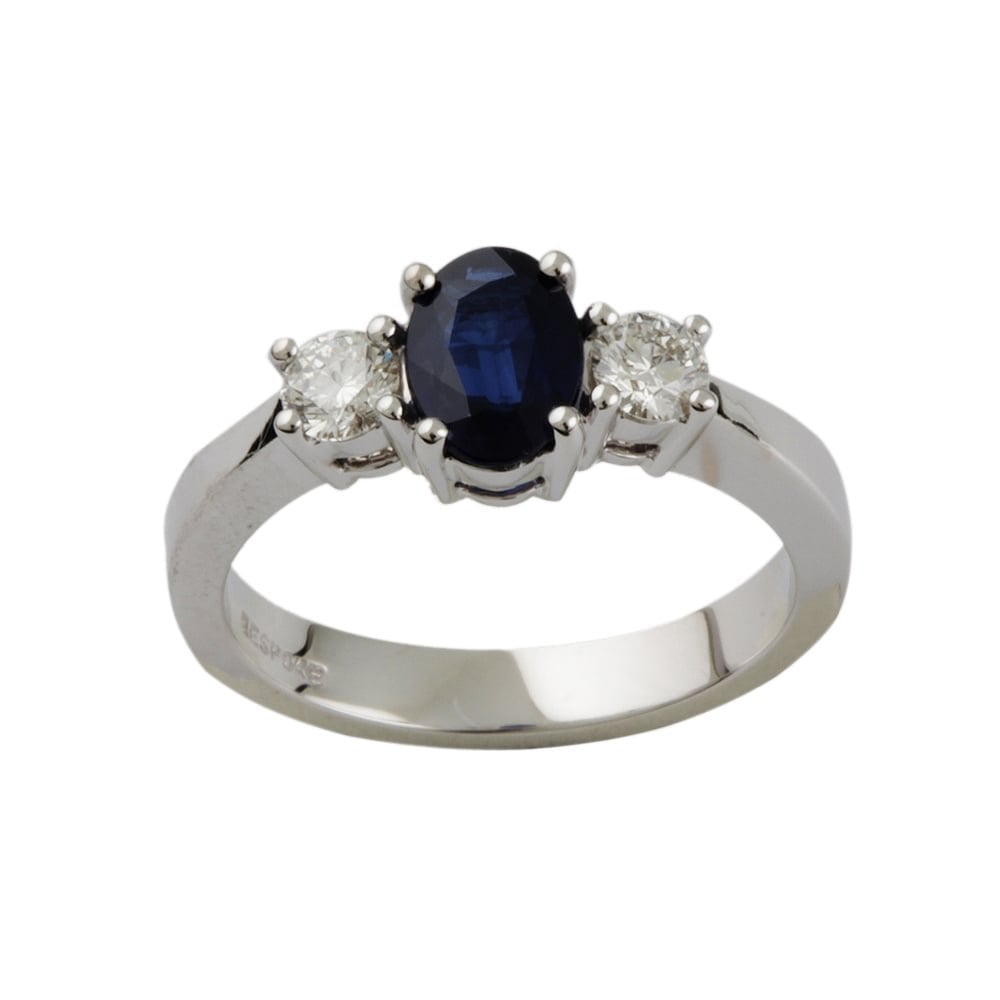 9ct White Gold Blue Sapphire and Diamond Three Stone Ring