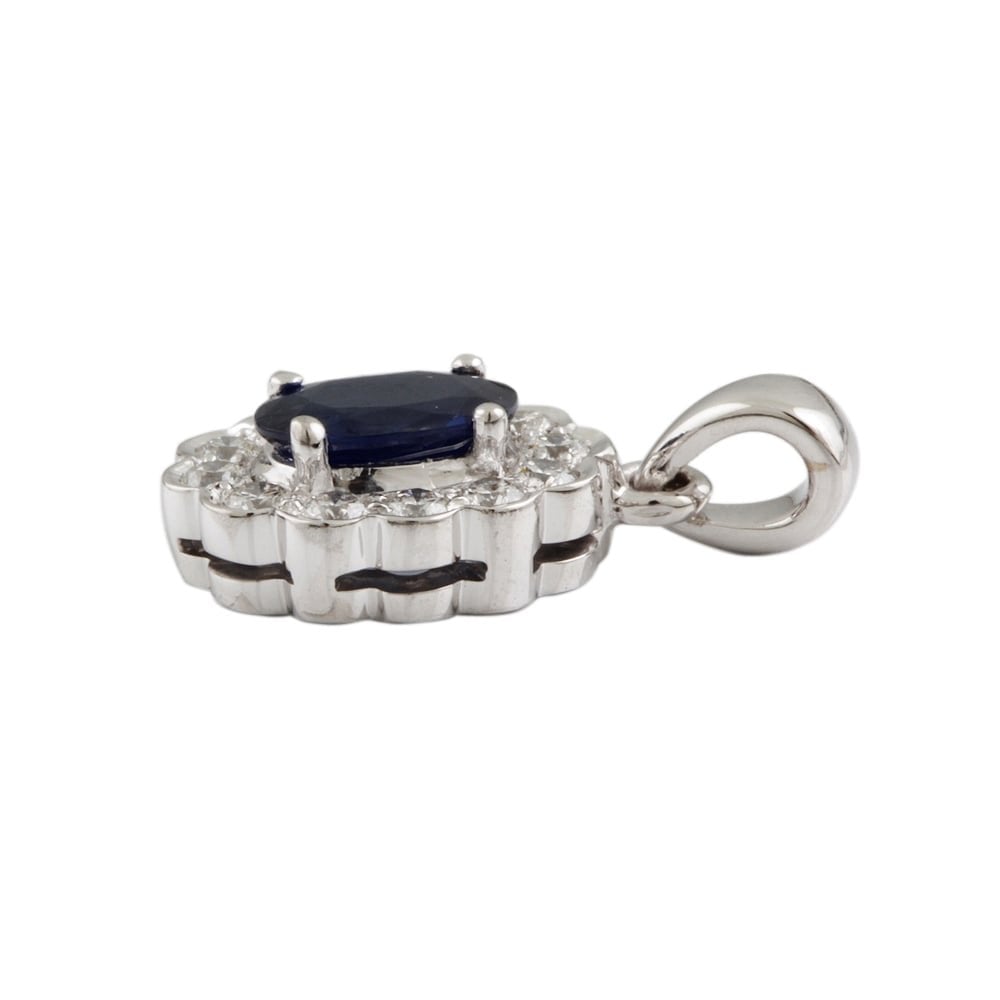 9ct White Gold Blue Sapphire and Diamond Cluster Pendant