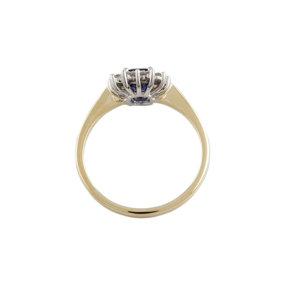 9ct Yellow and White Gold Blue Sapphire  1.22ct and Diamond Cluster Ring 0.32ct
