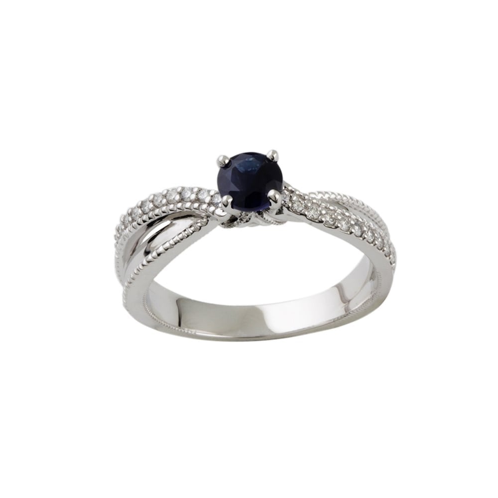 9ct White Gold Blue Sapphire and Diamond Dress Ring