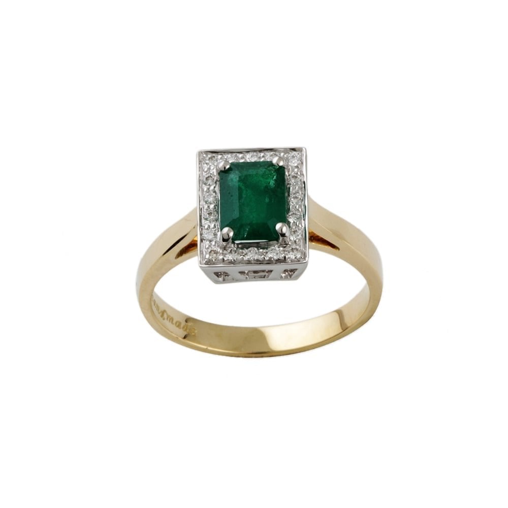 9ct Yellow And White Gold Emerald and Diamond Dress Ring