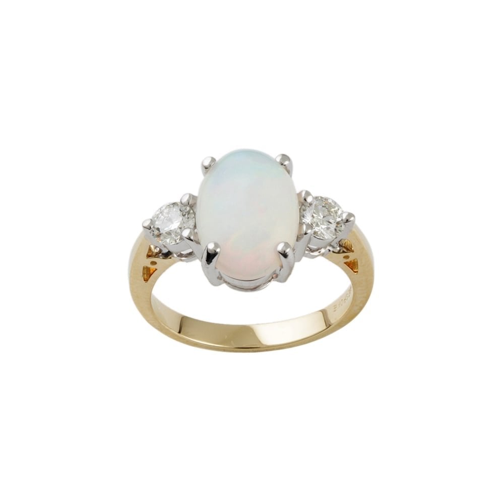 9ct Yellow and White Gold Opal and Diamond Three Stone Ring