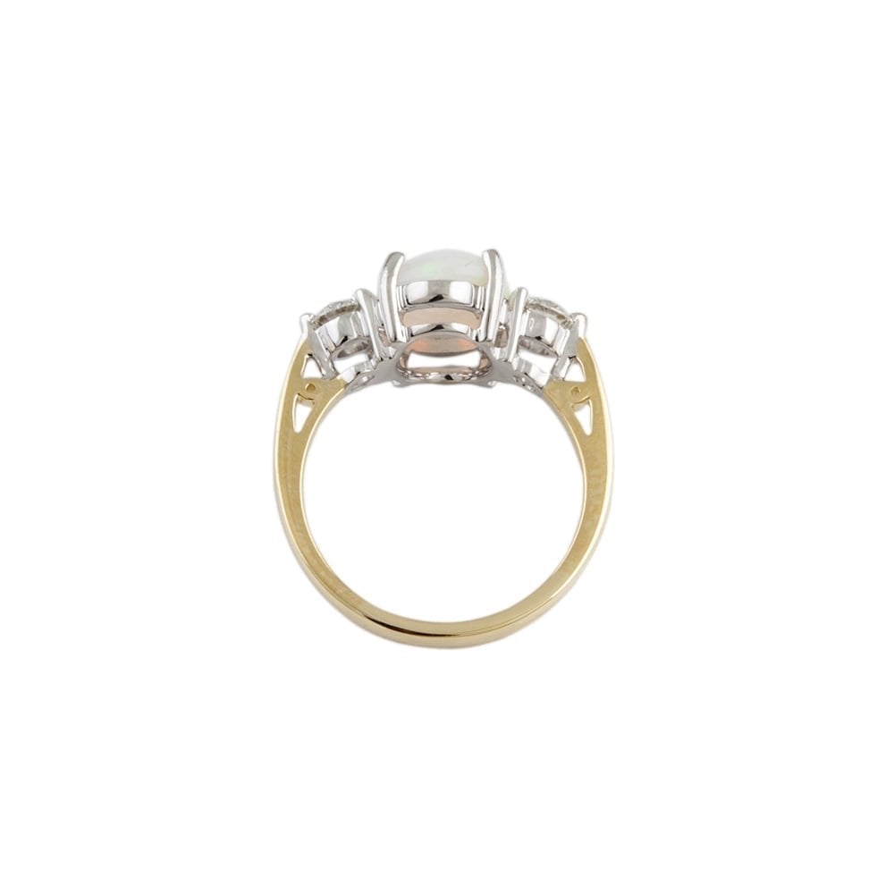 9ct Yellow and White Gold Opal and Diamond Three Stone Ring
