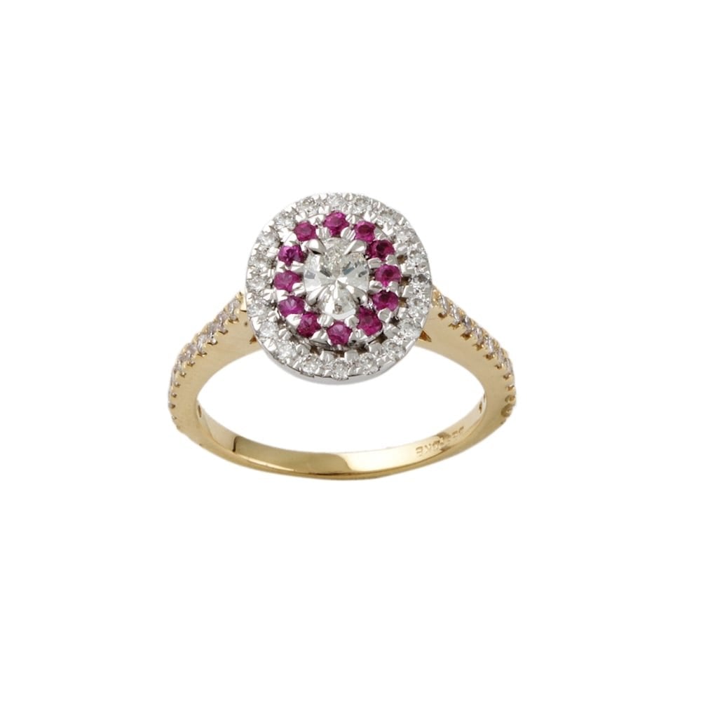9ct yellow and White Gold Ruby and Diamond Cluster Ring